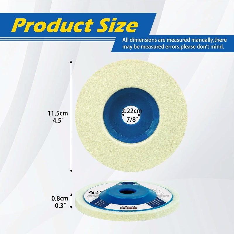 SALI 10 Pcs 4-1/2 Inch Wool Felt Polishing Wheel Disc Wool Polishing Wheel Disc for 4.5" Angle Grinder Felt Grinder Polishing Wheel for Metal, Marble Stone, Furniture, Car - Image 2